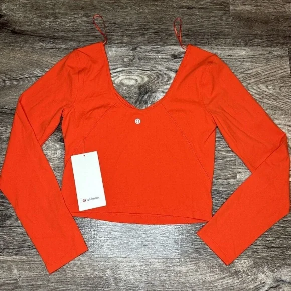 LULULEMON NWT ALIGN LONG SLEEVE ORANGE RED Size 8 SLRO - Picture 1 of 4